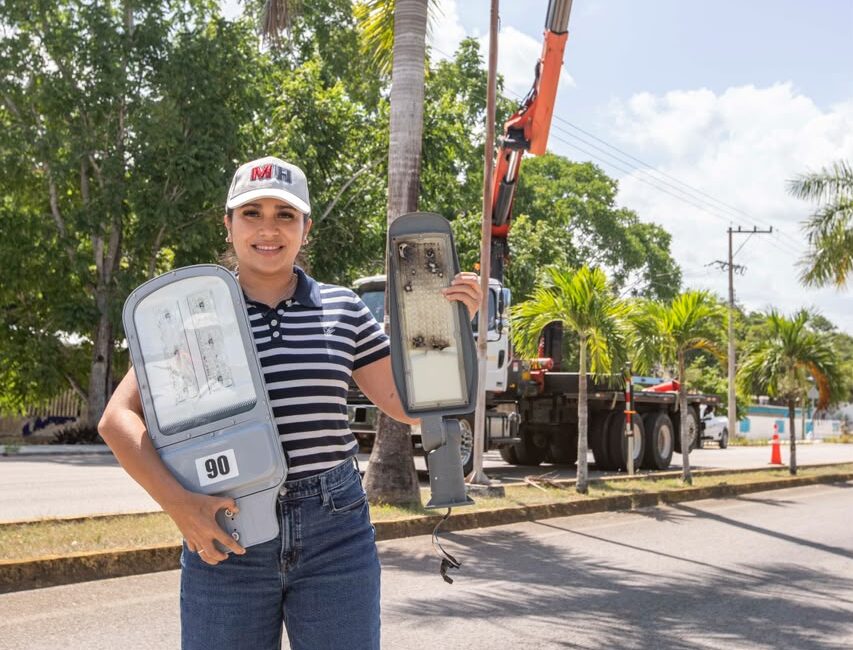 Cumple Mary Hernández: De anuncio a realidad, avanza la modernización del alumbrado en FCP