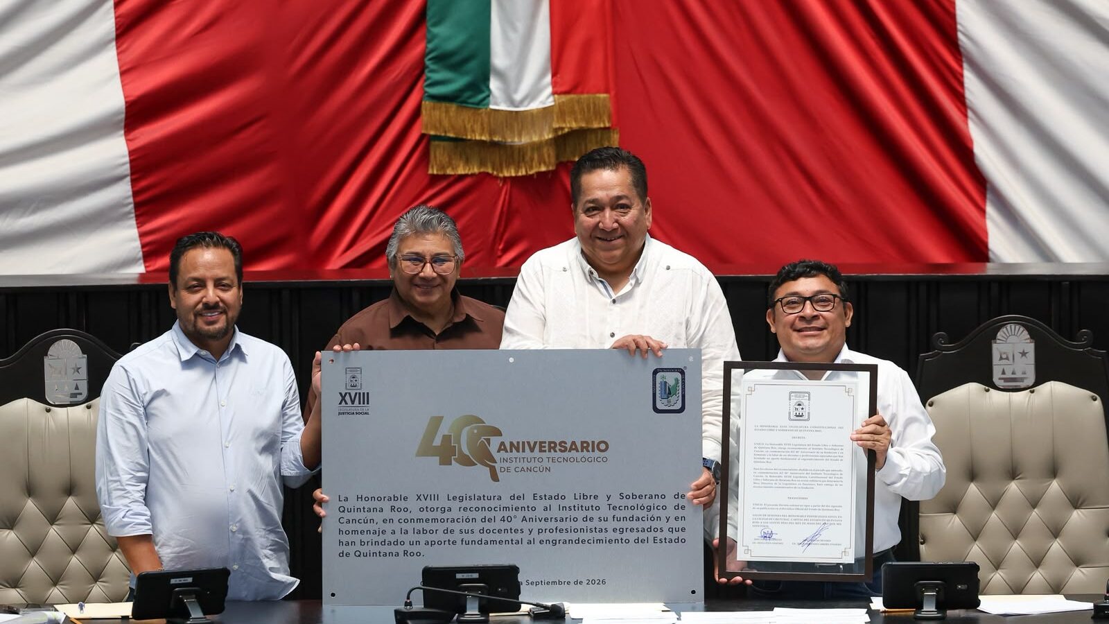 Reconoce Legislatura de la Justicia Social al Tec de Cancún por su 40 aniversario