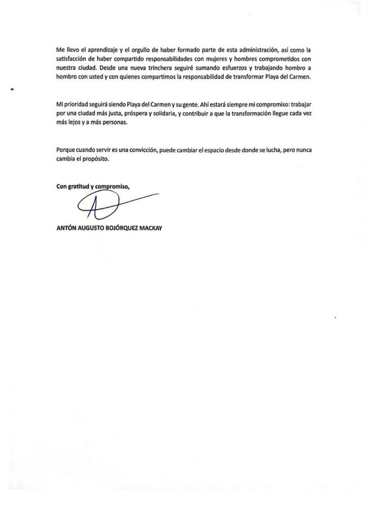 Anuncia separación a su cargo como servidor público Antón Bojorquez ante el Ayuntamiento de Playa del Carmen